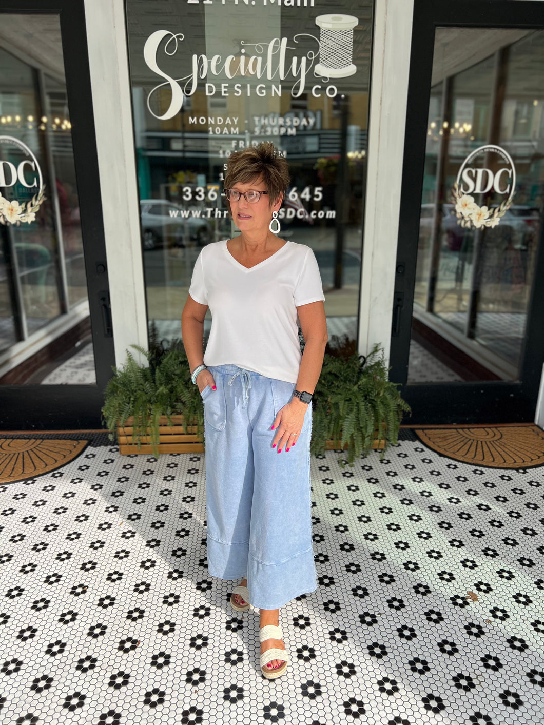 Terry Knit Palazzo Pants by Easel - Denim
