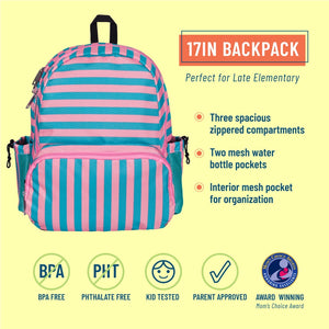 Kid's 17" Backpack - Pink Stripes