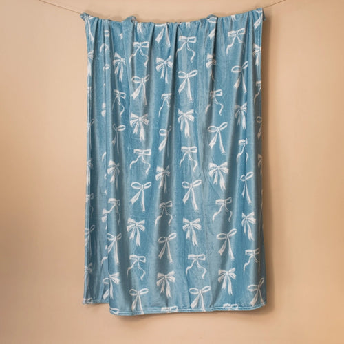 Hannah Bow Throw Blanket - Blue