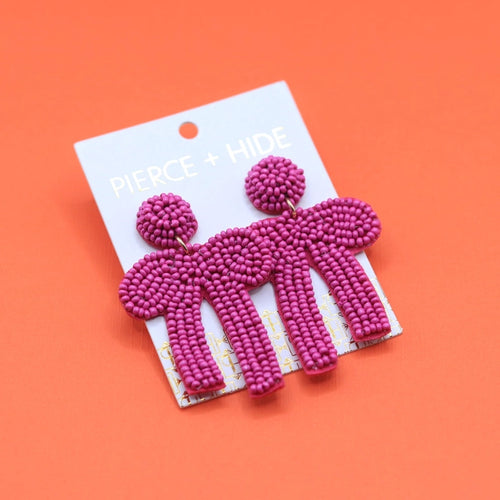 Pierce + Hide Beaded Bow Drop Earrings - Hot Pink