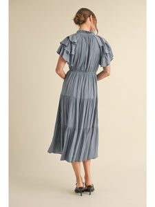 Aria Ruffle Sleeve Midi Dress - Blue *Curvy*