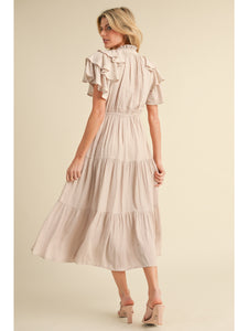 Aria Ruffle Sleeve Midi Dress - Champagne