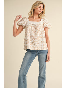 Emilee Embroidered Top - Taupe