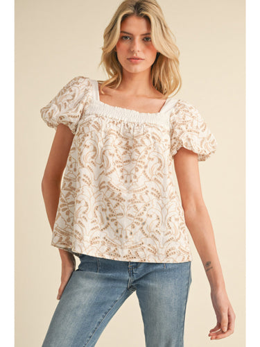 Emilee Embroidered Top - Taupe
