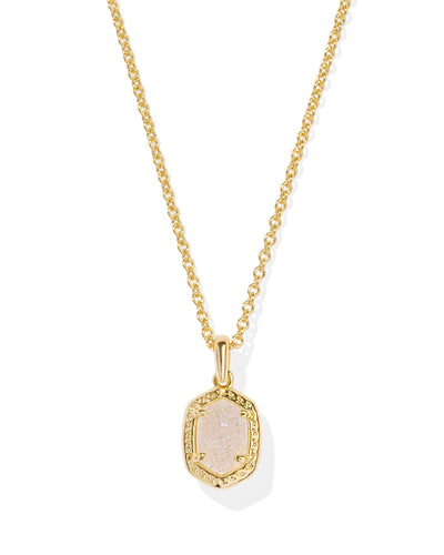 Kendra Scott Daphne Gold Pave Frame Short Pendant Necklace in Iridescent Drusy