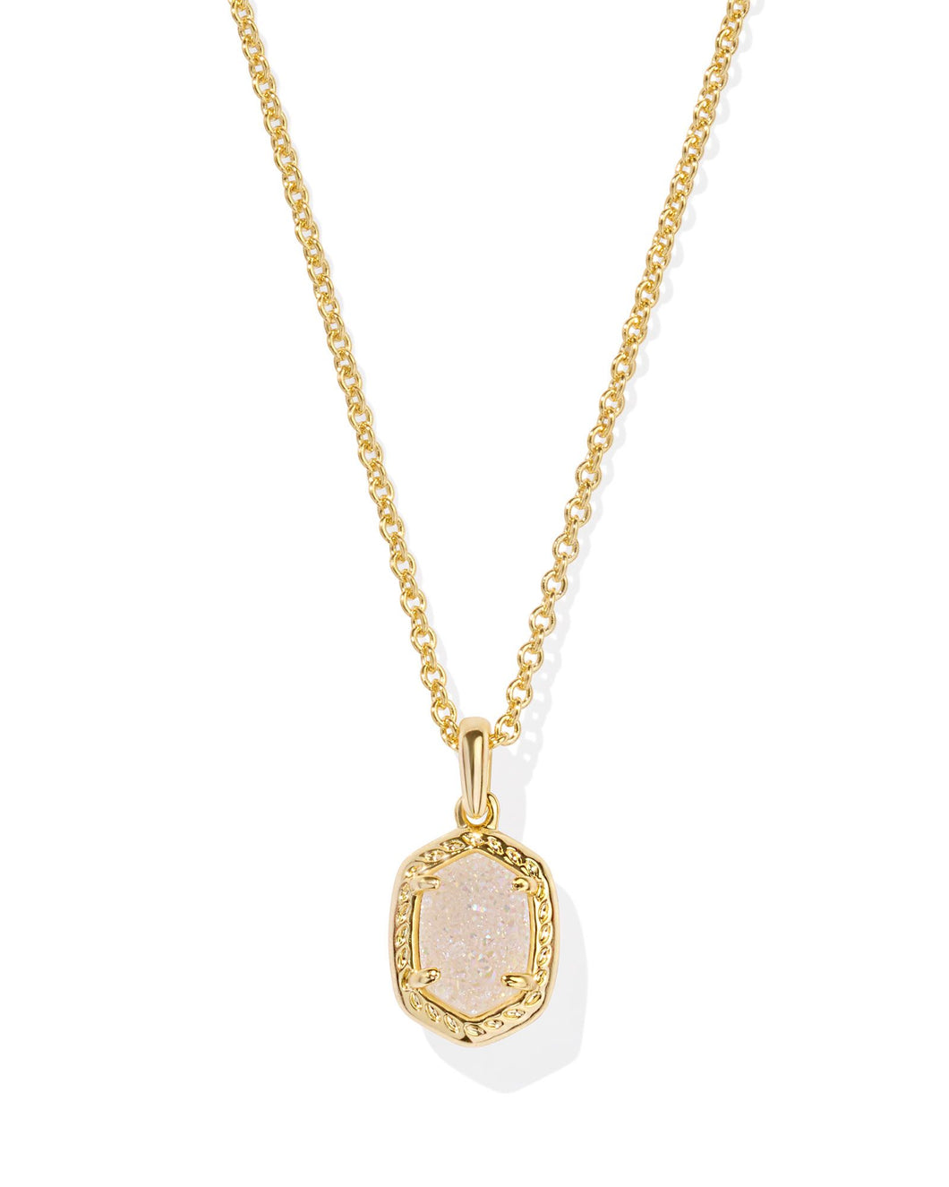 Kendra Scott Daphne Gold Pave Frame Short Pendant Necklace in Iridescent Drusy
