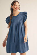 Country Summer Pleated Dress - Denim