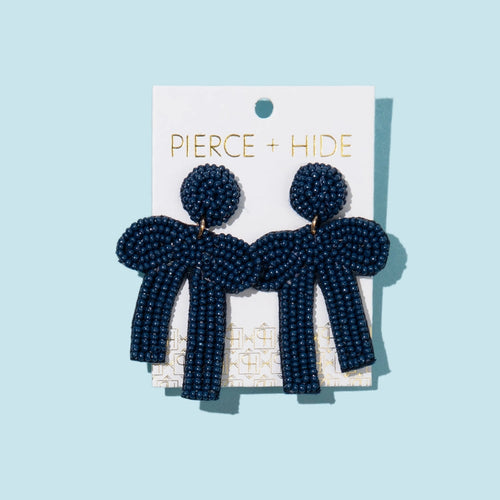 Pierce + Hide Beaded Bow Drop Earrings - Navy