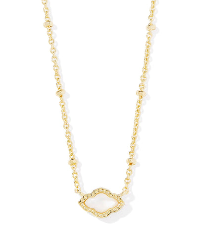 Kendra Scott Mini Abbie Gold Satellite Short Pendant Necklace in Ivory Mother of Pearl