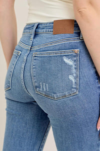 Judy Blue Mid Rise Vintage Wash Boot Cut Destroy Hem Jean *Regular & Curvy*