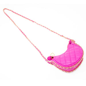 Classic Quilted Chain Wrapped Children's Hobo Bag - Hot Pink