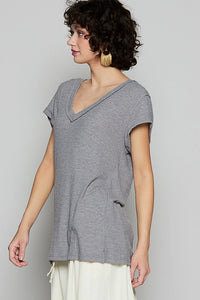 Dana Ribbed Jersey Tee - Charcoal