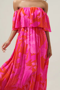 Tropics Off The Shoulder Maxi Dress - Fuchsia