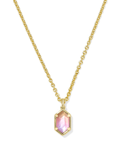 Kendra Scott Hallie Gold Short Pendant Necklace in Sunrise Watercolor Illusion