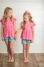 Load image into Gallery viewer, Girl's Double Ruffle Flutter Sleeve Shirt - Pink