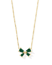 Load image into Gallery viewer, Kendra Scott Blair Gold Bow Small Short Pendant Necklace in Emerald Drusy