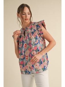 Flirty Floral Ruffle Top - Pink Mix