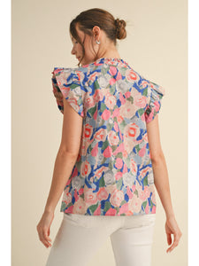 Flirty Floral Ruffle Top - Pink Mix