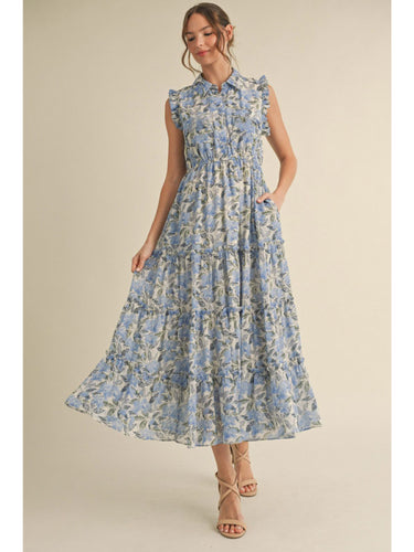 Marilyn Floral Midi Dress - Blue