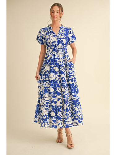 Abigail Floral Midi Dress - Royal Blue