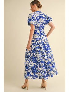 Abigail Floral Midi Dress - Royal Blue