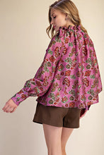 Load image into Gallery viewer, Floral Ruffle Neck Long Sleeve Blouse - Pink
