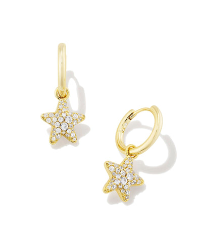 Kendra Scott Jae Gold Star Pave Huggie Earrings in White Crystal
