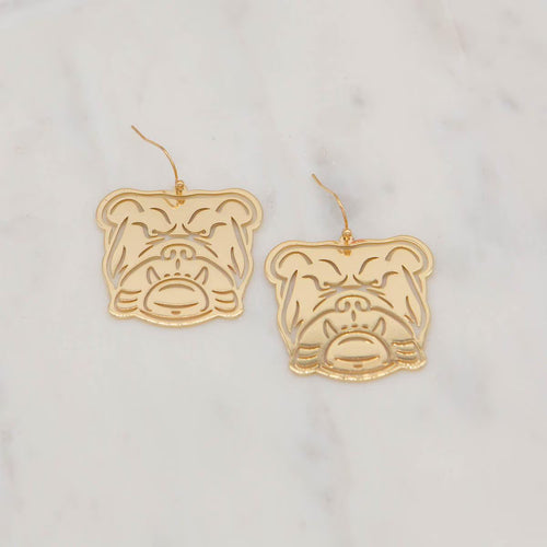 Bulldog Face Earrings - Gold