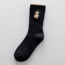 Load image into Gallery viewer, Brown Bear Embroidery Cotton Crew Socks -Ivory