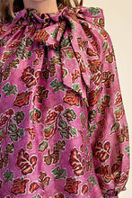 Load image into Gallery viewer, Floral Ruffle Neck Long Sleeve Blouse - Pink