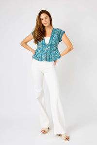 Judy Blue Hi Rise Braided Waistband Wide Leg Jeans - White