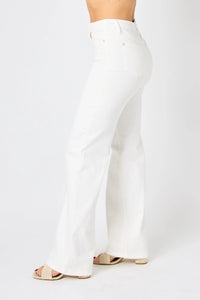 Judy Blue Hi Rise Braided Waistband Wide Leg Jeans - White