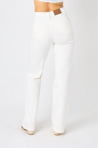 Judy Blue Hi Rise Braided Waistband Wide Leg Jeans - White