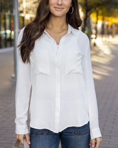 Grace & Lace Favorite Button Up Top - White