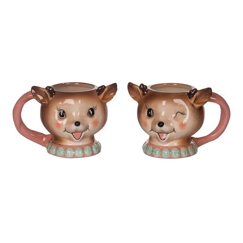 Vintage Pink Reindeer Mugs
