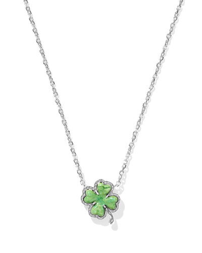 Kendra Scott Clover Silver Short Pendant Necklace in Lime Green Magnesite