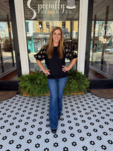 Load image into Gallery viewer, Terry Knit Floral Sleeve Top - Black