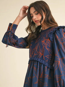 Phoebe Mixed Media Dress - Navy