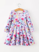 Load image into Gallery viewer, Fall Watercolor Floral Print Girls Ruffle Hem Twirl Dress