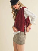Load image into Gallery viewer, Carlie Cable Knit Side Tie Sweater Vest - Wine