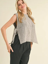 Load image into Gallery viewer, Carlie Cable Knit Side Tie Sweater Vest - Heathered Grey