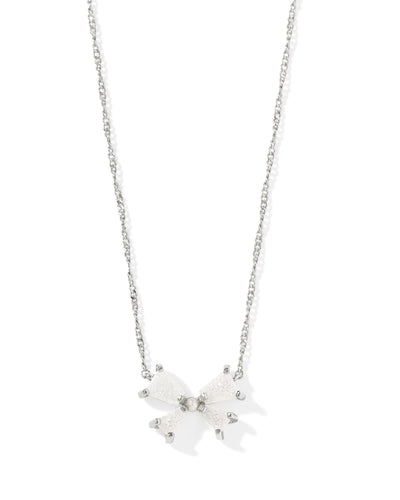 Kendra Scott Blair Silver Bow Small Short Pendant Necklace in Iridescent Drusy