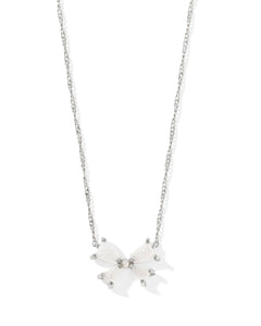 Kendra Scott Blair Silver Bow Small Short Pendant Necklace in Iridescent Drusy