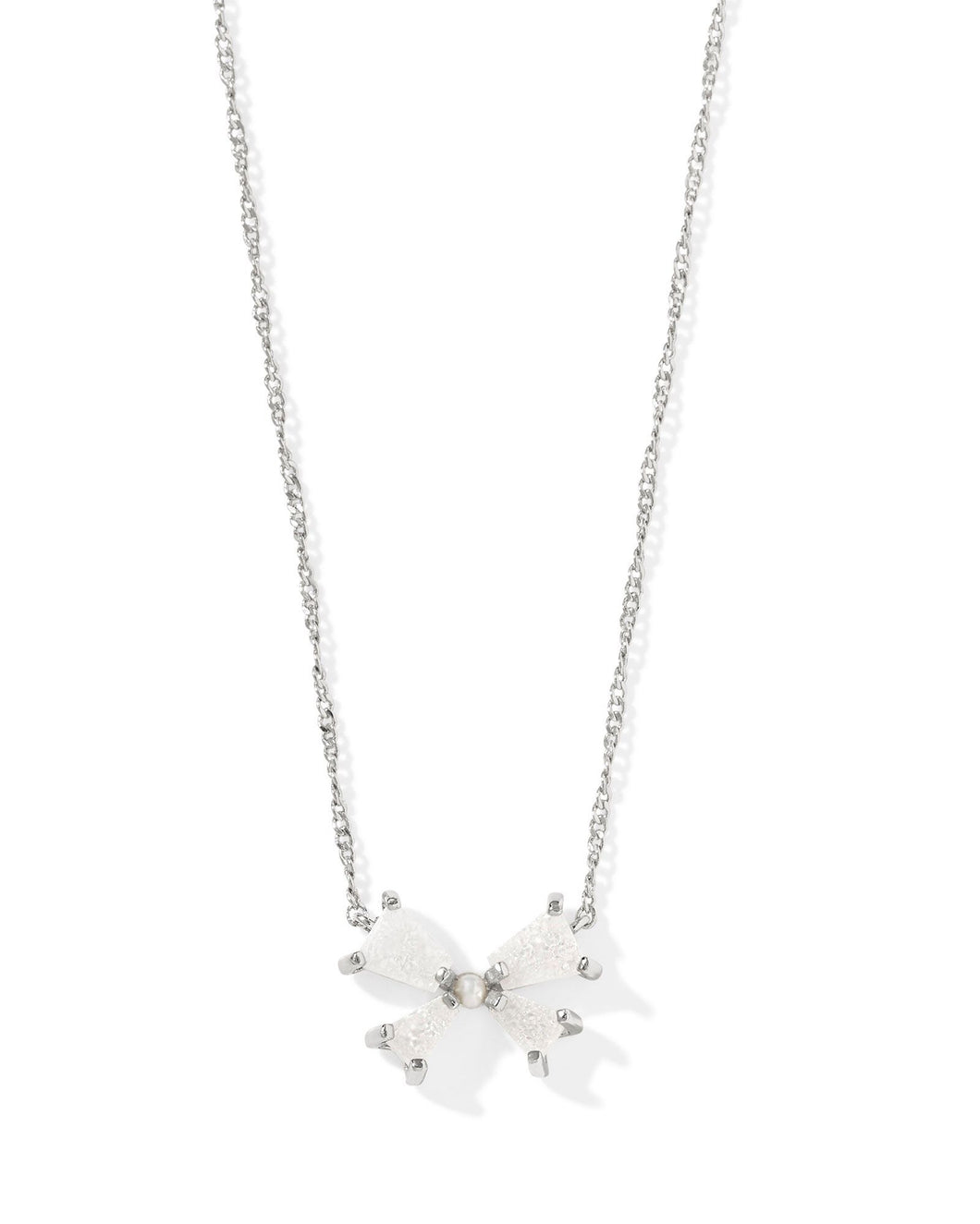 Kendra Scott Blair Silver Bow Small Short Pendant Necklace in Iridescent Drusy