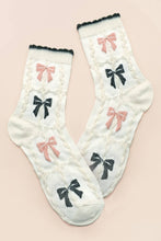 Load image into Gallery viewer, Cozy Bow &amp; Tulip Crew Ankle Socks