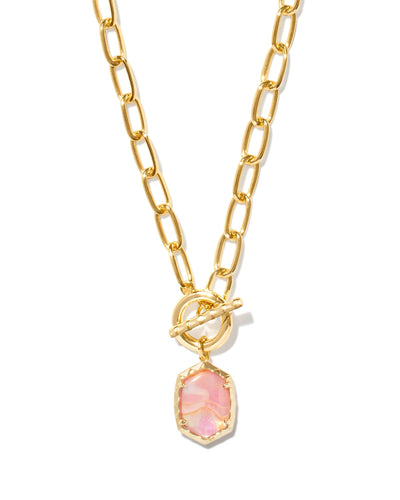 Kendra Scott Daphne Gold Chain Necklace in Light Pink Iridescent Abalone