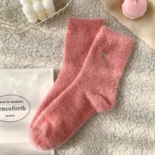 Load image into Gallery viewer, Pink Bow Embroidery Plush Socks