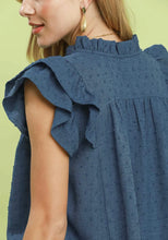 Load image into Gallery viewer, Swiss Dot V-Neck Top - Heathered Blue