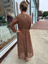 Load image into Gallery viewer, Leopard Print Mesh Fit &amp; Flare Midi Dress