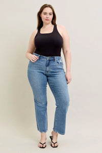 Judy Blue Mid Rise Vintage Wash Boot Cut Destroy Hem Jean *Regular & Curvy*